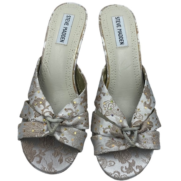 Steve MADDEN P-Kiss Champagne Sparkling Brocade Slide Leather Sandals Size 8.5 - Picture 3 of 13
